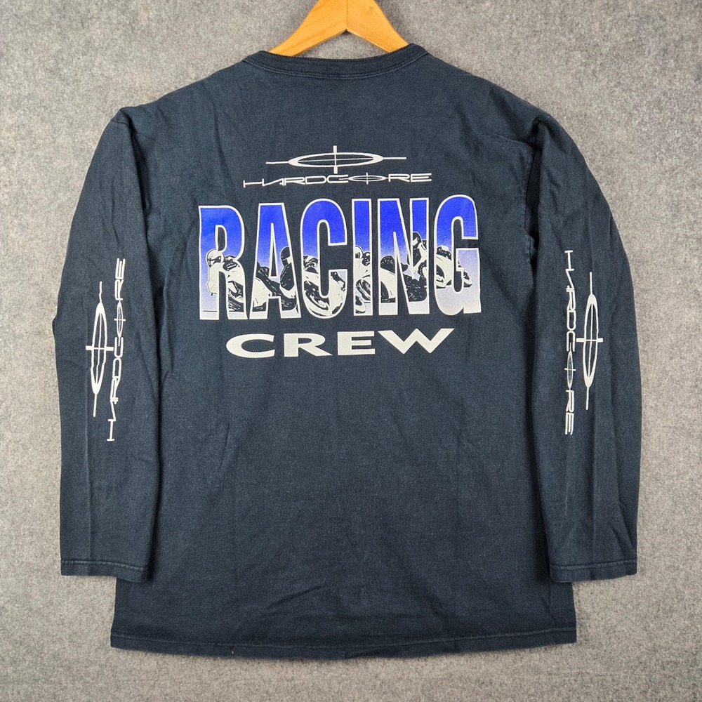 Cotton Deluxe Hardcore Racing Crew Henley Mens Large Black Graphic Vintage Y2K